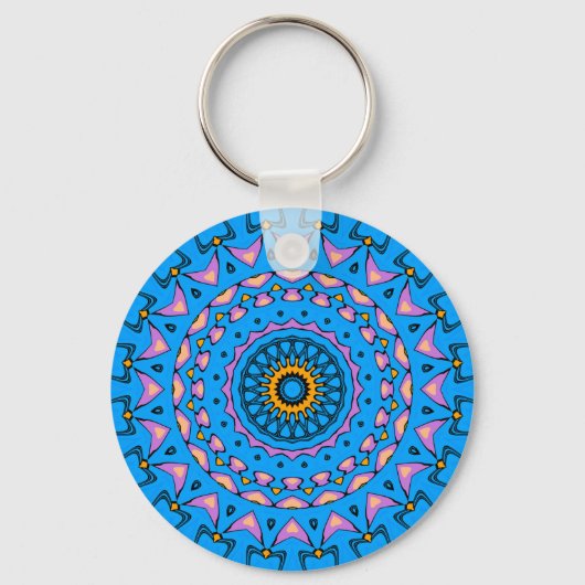 kleurrijk kaleidoscoop mandala in blauw roze sinaa sleutelhanger (Voorkant)
