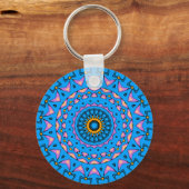 kleurrijk kaleidoscoop mandala in blauw roze sinaa sleutelhanger (Voorkant)