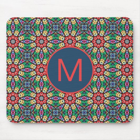 Kleurrijk Kaleidoscooppatroonmonogram Muismat (Voorkant)