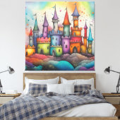 Kleurrijk kasteel canvas afdruk (Insitu (Slaapkamer))