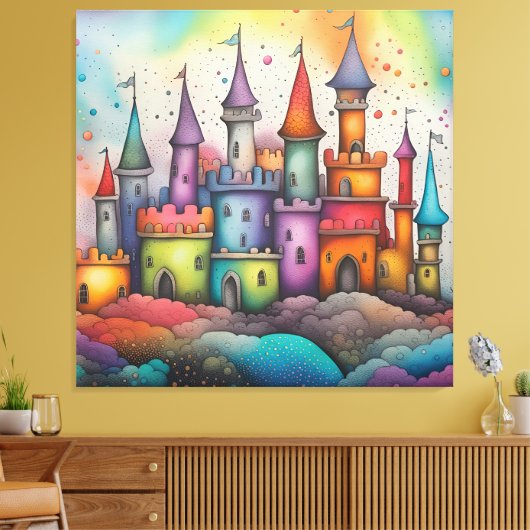 Kleurrijk kasteel canvas afdruk (Insitu (Woonkamer))
