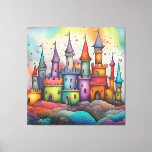 Kleurrijk kasteel canvas afdruk