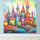 Kleurrijk kasteel canvas afdruk (Insitu (Houten vloer))