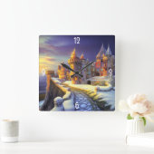 Kleurrijk kasteel in de sneeuw vierkante klok (Huis)