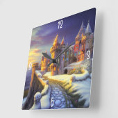 Kleurrijk kasteel in de sneeuw vierkante klok (Hoek)