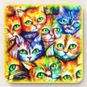 Kleurrijk kat en kitten Patroon. Bestel nu Bier Onderzetter (Voorkant)