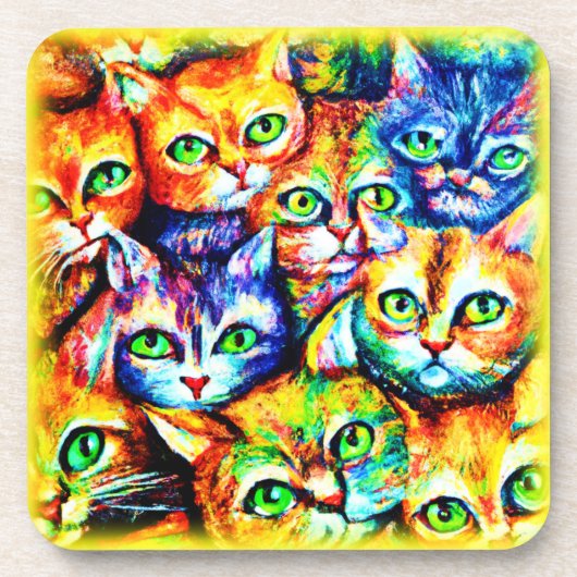 Kleurrijk kat en kitten Patroon. Bestel nu Bier Onderzetter (Voorkant)