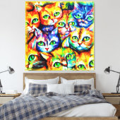 Kleurrijk kat en kitten Patroon. Bestel nu Canvas Afdruk (Insitu (Slaapkamer))