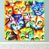 Kleurrijk kat en kitten Patroon. Bestel nu Canvas Afdruk (Insitu (Houten vloer))