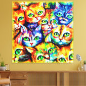 Kleurrijk kat en kitten Patroon. Bestel nu Canvas Afdruk (Insitu (Woonkamer))