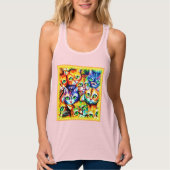 Kleurrijk kat en kitten Patroon. Bestel nu Tanktop (Voorkant)