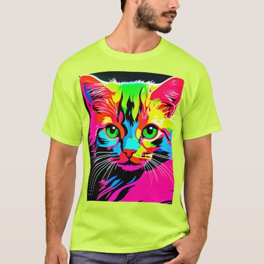 Kleurrijk Kat Ontwerp T-shirt (Voorkant)