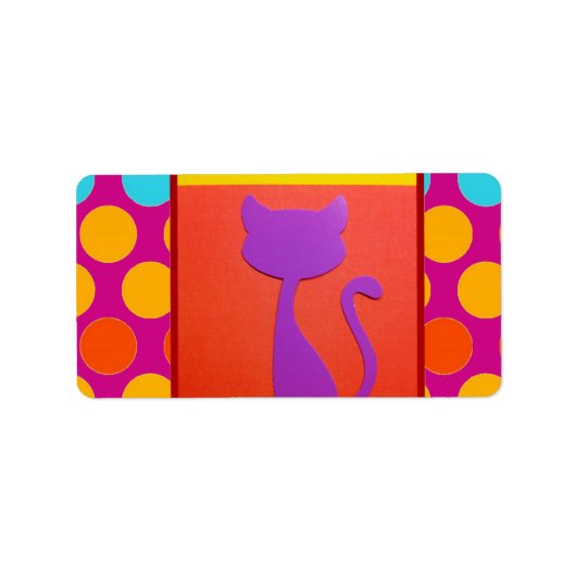 Kleurrijk kattenbakpatroon etiket (Voorkant)