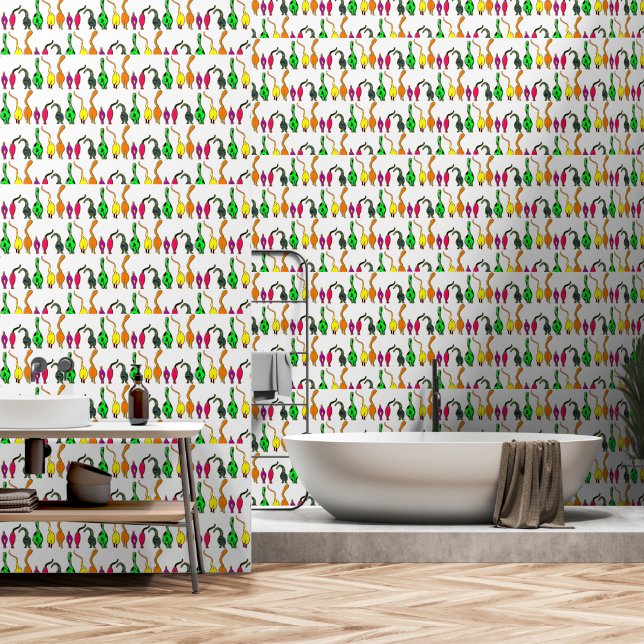 Kleurrijk kattenkontenpatroon behang (Badkamer)