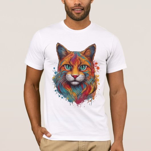 Kleurrijk kattenpatroon t-shirt (Voorkant)