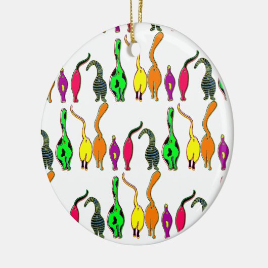 Kleurrijk kattenpeuterpatroon keramisch ornament (Links)