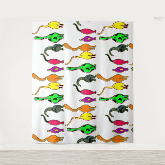 Kleurrijk kattenpeuterpatroon wandkleed (Voorkant)