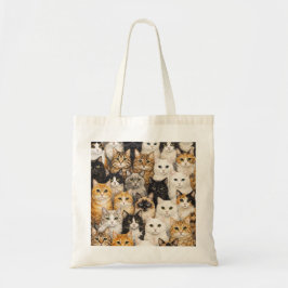 Kleurrijk kattenportret collagepatroon tote bag