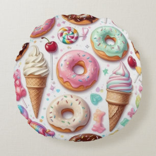 Kleurrijk Kawaii Dessert Patroon Rond Kussen