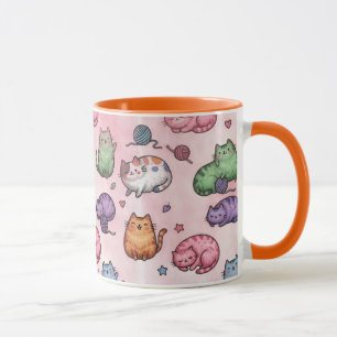 Kleurrijk Kawaii Dikke Katten Patroon Mok
