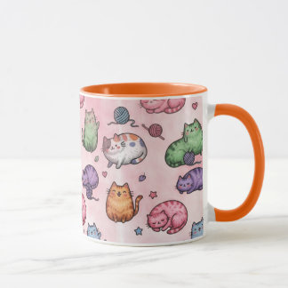 Kleurrijk Kawaii Dikke Katten Patroon Mok
