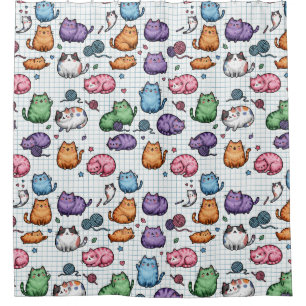 Kleurrijk Kawaii Dikke Katten Patroon op Grafiekpa Douchegordijn