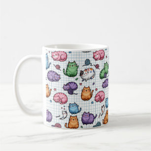 Kleurrijk Kawaii Dikke Katten Patroon op Grafiekpa Koffiemok