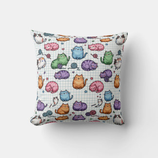 Kleurrijk Kawaii Dikke Katten Patroon op Grafiekpa Kussen