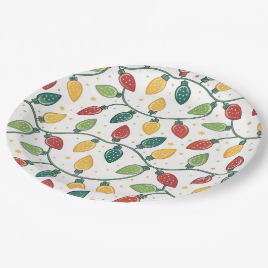 Kleurrijk kerst lichtjespatroon  papieren bordje (Gekanteld)