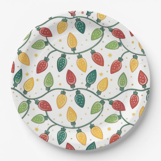 Kleurrijk kerst lichtjespatroon  papieren bordje (Voorkant)