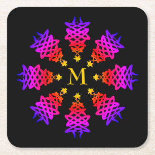 Kleurrijk KERSTBOOM Monogram Kartonnen Onderzetters