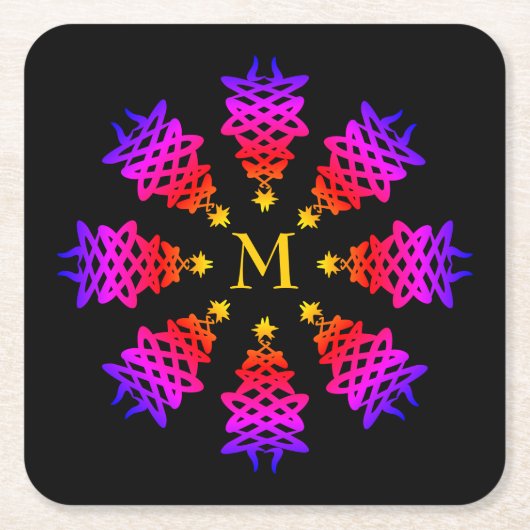 Kleurrijk | KERSTBOOM | Monogram Kartonnen Onderzetters (Voorkant)