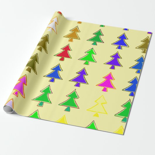 Kleurrijk kerstboom winter inpakpapier (Uitgerold)