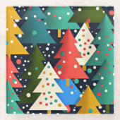 Kleurrijk kerstboompatroon glazen onderzetter (Voorkant)