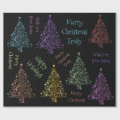 Kleurrijk kerstboompatroon met naam cadeaupapier (Vlak)