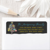 Kleurrijk kerstfeest met sneeuwbomen etiket (Insitu)