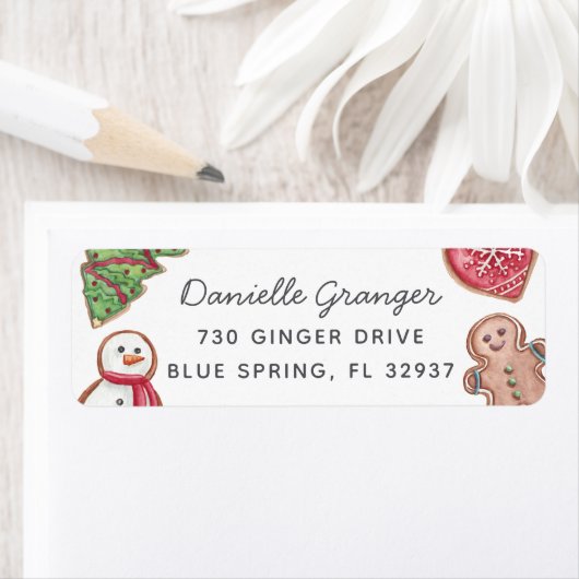 Kleurrijk kerstfeestdag Cookie Return-adres Etiket (Insitu)