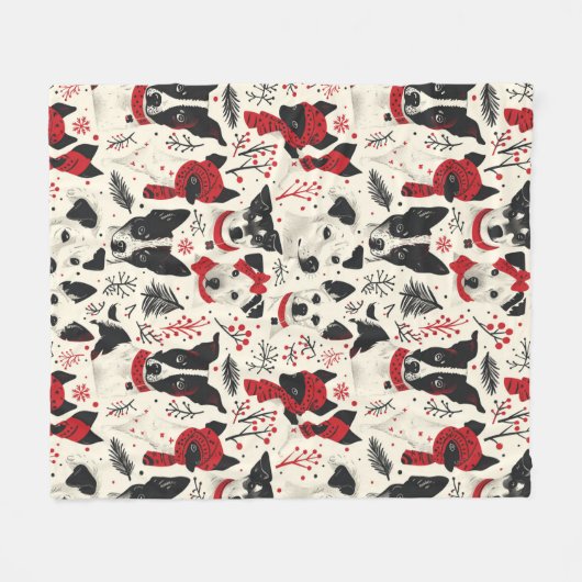 Kleurrijk kersthonden patroon fleece deken (Voorkant (Horizontaal))