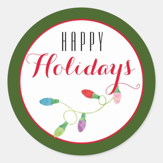 Kleurrijk kerstlicht Happy Holiday/Green Ronde Sticker (Voorkant)