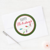 Kleurrijk kerstlicht Happy Holiday/Green Ronde Sticker (Envelop)