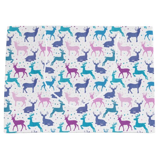 Kleurrijk Kerstmis Rendier Patroon Groot Cadeauzakje (Voorkant)