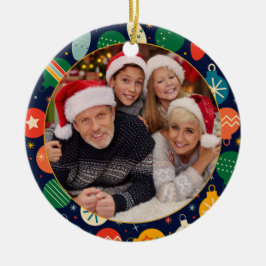 Kleurrijk Kerstmispatroon Één Foto Keramisch Ornament