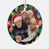 Kleurrijk Kerstmispatroon Één Foto Keramisch Ornament (Links)