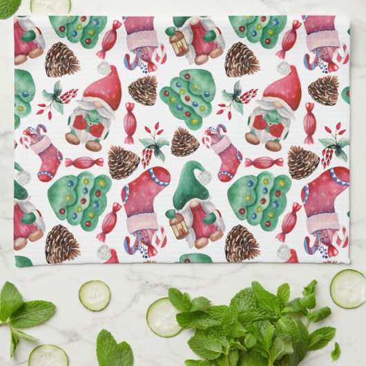 Kleurrijk kerstontwerp voor Waterverf Theedoek (Gevouwen)