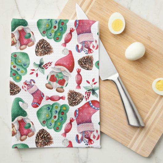 Kleurrijk kerstontwerp voor Waterverf Theedoek (Quarter Fold)