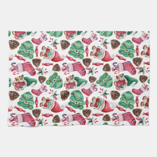 Kleurrijk kerstontwerp voor Waterverf Theedoek (Horizontaal)