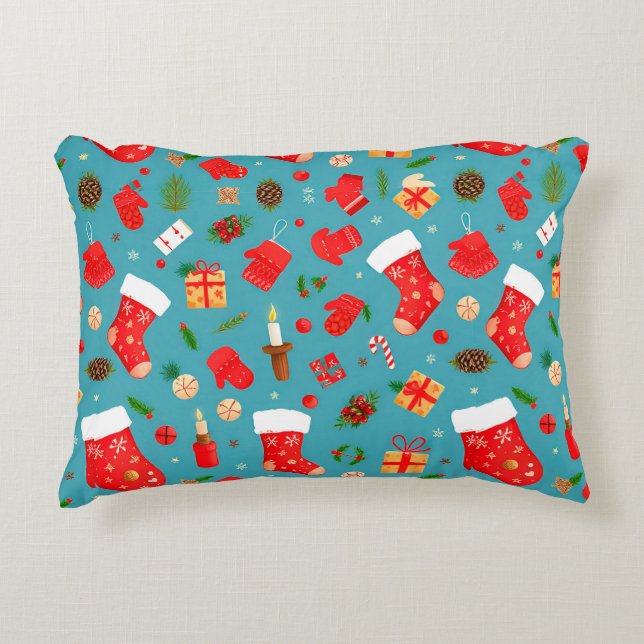 Kleurrijk kerstpatroon accent kussen (Voorkant)