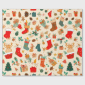 Kleurrijk kerstpatroon cadeaupapier (Vlak)