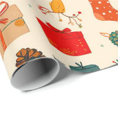 Kleurrijk kerstpatroon cadeaupapier (Rol Hoek)