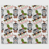 Kleurrijk kerstpatroon Cute Penguin Cadeaupapier (Vlak)